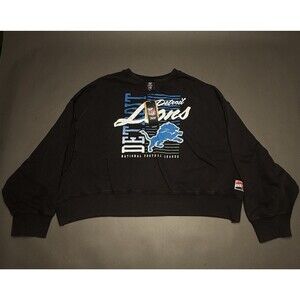 NWT Detroit Lions New Era Black Oversized Throwback Mineral Wash Sweatshirt XXL
